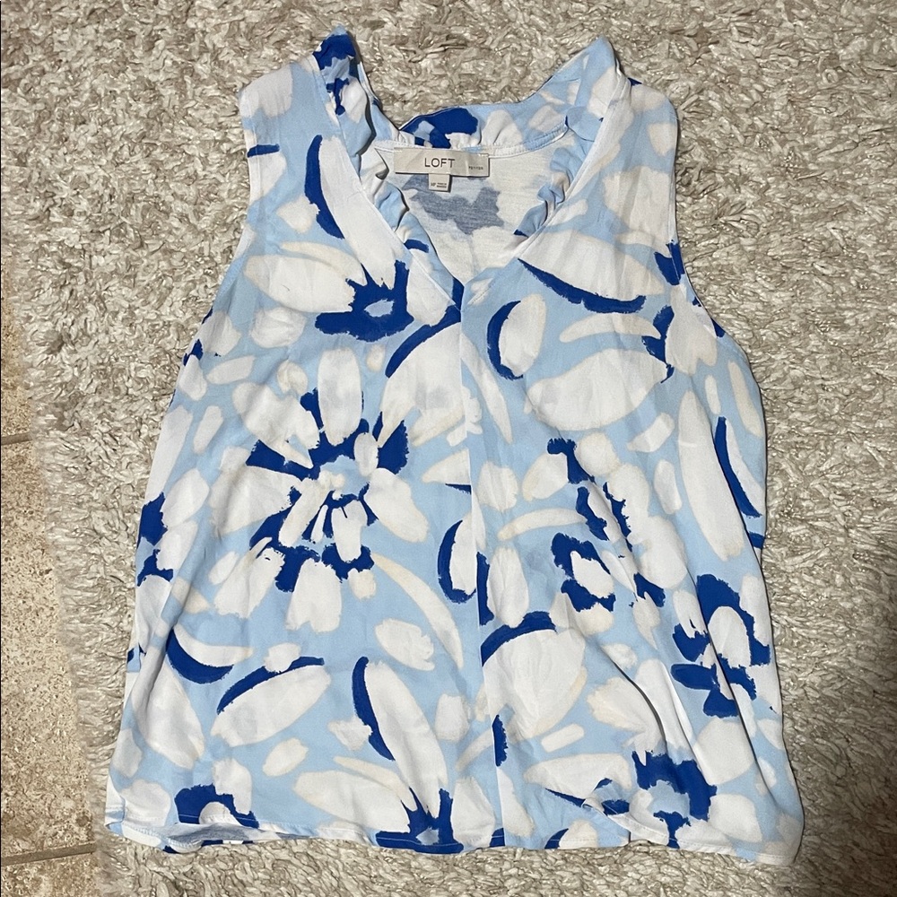 LOFT Blue and White Floral Tank Top